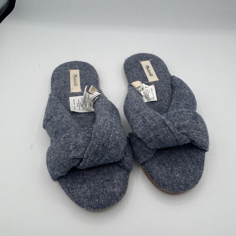 Madewell Chambray Crisscross Scuff Blue Cotton House Slippers Women 6 Cozy MC694